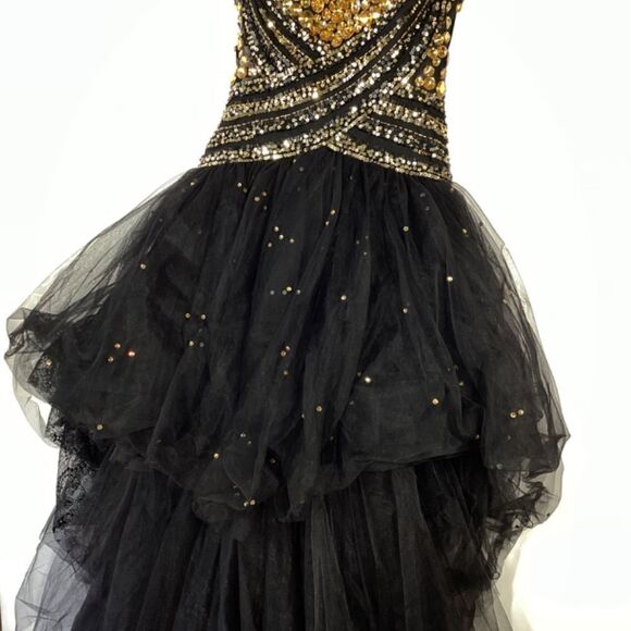 Sherri Hill Black & Gold Rhinestone Prom Dress Elegant Evening Gown - Picture 5 of 17